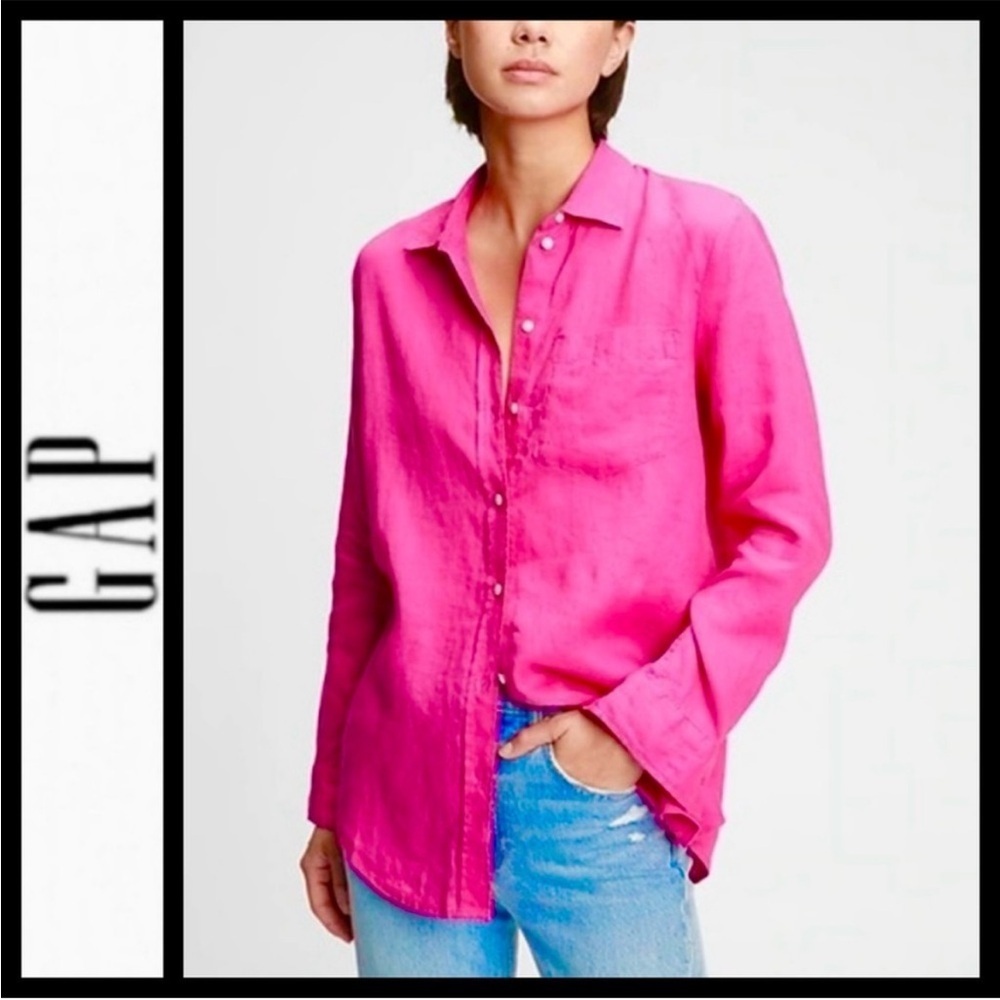 GAP LINEN Hot Pink Long Sleeve button down Shirt NWT size XS & Small